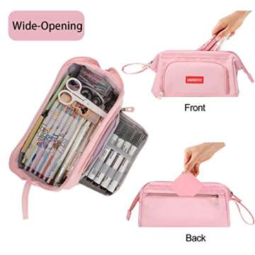 Unineovo Large Pencil Case Pouch for Girls, Cute Kids Pencil Box School Supplies, Big Capacity Zipper Pencil Pouch Organizer Bag, Back to School Gift for Kids Student Teen Women College Office(Pink)