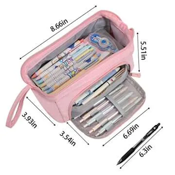 Unineovo Large Pink Pencil Case - Perfect for School Supplies