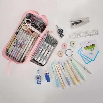 Unineovo Large Pink Pencil Case - Perfect for School Supplies