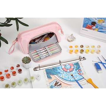 Unineovo Large Pencil Case Pouch for Girls, Cute Kids Pencil Box School Supplies, Big Capacity Zipper Pencil Pouch Organizer Bag, Back to School Gift for Kids Student Teen Women College Office(Pink)