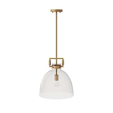 Nathan James Leigh Pendant Lighting, Hanging Ceiling Light with Oversized Glass Shade and Adjustable Cord, for Kitchen Island or Entryway, Vintage Brass/Clear
