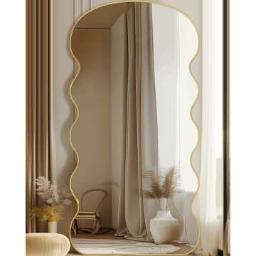 Antok Full Length Mirror, 76"x34" Wavy Mirror Full Length, Oversized Floor Mirror with Stand Large F...