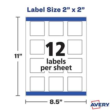 Avery Printable Blank Square Labels, 2" x 2", Glossy Crystal Clear, 120 Customizable Labels (22853)