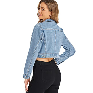 Stylish PEIQI Women’s Cropped Jean Denim Jacket Light Blue