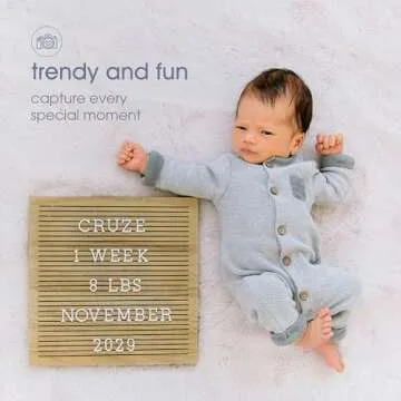 Pearhead Wooden Letterboard Set - Ideal Photo Sharing Prop for Baby Announcements, Milestone Keepsake, Custom Message Board and Shower Gift - Includes 188 Letters, Numbers, and Symbols - Natural Wood