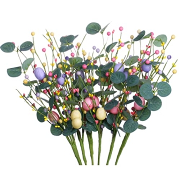 VioletEverGarden 6PCS Easter Egg Stems,Artificial Easter Picks Berry Stems Easter Sprays for Home De...