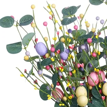 VioletEverGarden 6PCS Easter Egg Stems,Artificial Easter Picks Berry Stems Easter Sprays for Home Decor and Easter Celebration