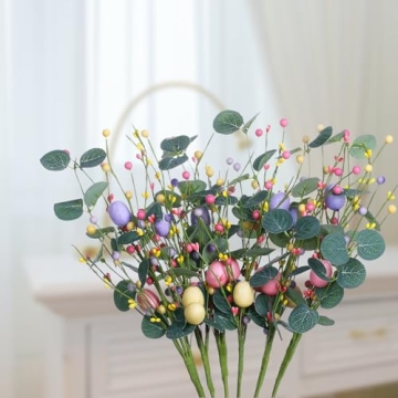 VioletEverGarden 6PCS Easter Egg Stems,Artificial Easter Picks Berry Stems Easter Sprays for Home Decor and Easter Celebration