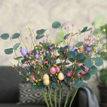 VioletEverGarden 6PCS Easter Egg Stems,Artificial Easter Picks Berry Stems Easter Sprays for Home Decor and Easter Celebration