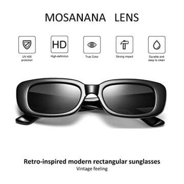 mosanana rectangle retro black 90s sunglasses for women chunky rectangular vintage small trendy squa...