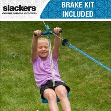 slackers 70 ft Hawk Series Zipline - Kids Zip line Kit with Safety Zipspring Brake System - Great Zipline Kit for Kids and Teens - Recommended Ages 7+ (Hawk Series)