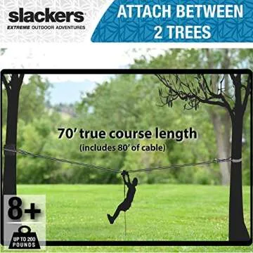 slackers 70 ft Hawk Series Zipline - Kids Zip line Kit with Safety Zipspring Brake System - Great Zipline Kit for Kids and Teens - Recommended Ages 7+ (Hawk Series)
