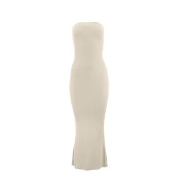 Almere Body Shaping Basic Strapless Maxi Dress - Cream, Size Small