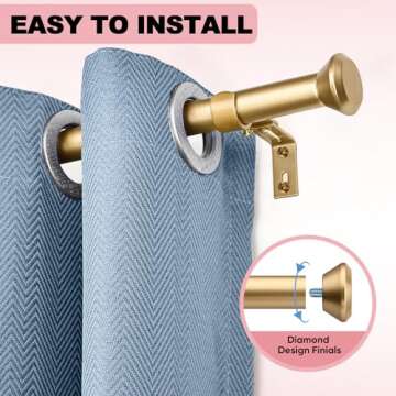 SIMEWIN Heavy Duty Curtain Rods for Windows 72 to 144 Inches, 1 Inch Gold Adjustable Curtain Rods wi...