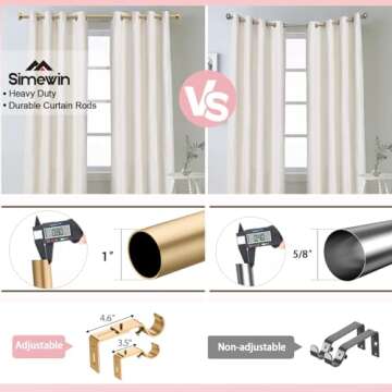 SIMEWIN Gold Heavy Duty Adjustable Curtain Rods 72-144"