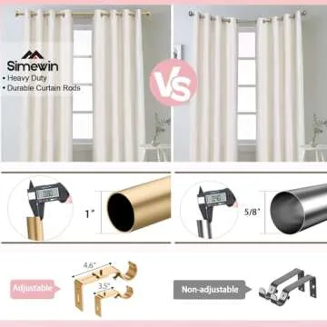 SIMEWIN Gold Heavy Duty Adjustable Curtain Rods 72-144"