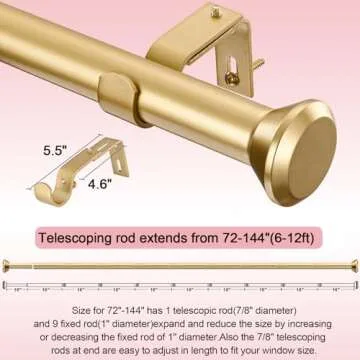 SIMEWIN Gold Heavy Duty Adjustable Curtain Rods 72-144"