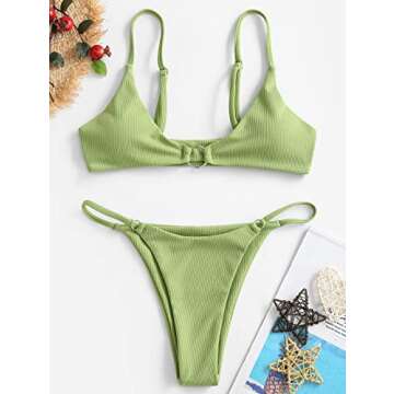 ZAFUL Women's Ribbed O-Ring String Bikini Swimsuit Two Pieces Bathing Suit