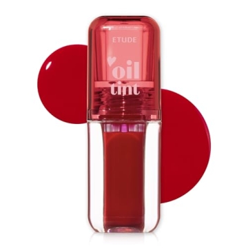 ETUDE Dear Darling Oil Tint #1 Real Cherry | High Moisturizing Lip Oil | Non-Sticky Gloss for Soft L...