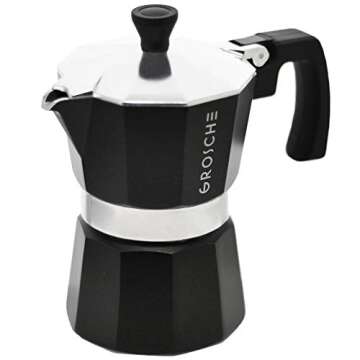 GROSCHE Milano Stovetop Espresso Maker Moka Pot 3 espresso Cup - 5 oz, Black - Cuban Coffee Maker Stove top coffee maker Moka Italian espresso greca coffee maker brewer percolator