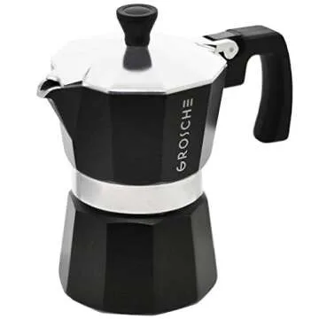 GROSCHE Milano Stovetop Espresso Maker Moka Pot 3 espresso Cup - 5 oz, Black - Cuban Coffee Maker Stove top coffee maker Moka Italian espresso greca coffee maker brewer percolator