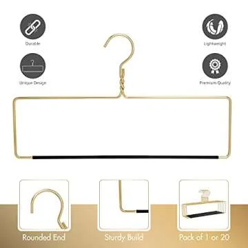 Quality Blanket Linen Hangers Wide Heavy Duty Hanger for Blankets, Table Cloths, Nonslip Vinyl Coated Comforter Storage Hanger for Quilts, Sleeping Bags - for Closet Storage Solutions (Gold, 1)
