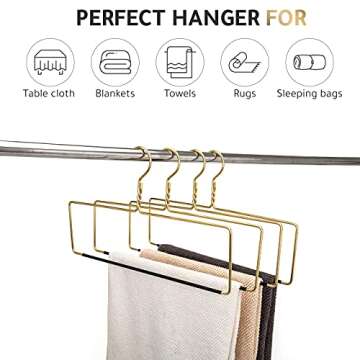 Quality Blanket Linen Hangers Wide Heavy Duty Hanger for Blankets, Table Cloths, Nonslip Vinyl Coated Comforter Storage Hanger for Quilts, Sleeping Bags - for Closet Storage Solutions (Gold, 1)