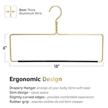 Quality Blanket Linen Hangers Wide Heavy Duty Hanger for Blankets, Table Cloths, Nonslip Vinyl Coated Comforter Storage Hanger for Quilts, Sleeping Bags - for Closet Storage Solutions (Gold, 1)