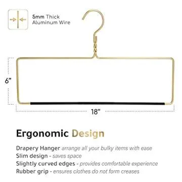 Quality Blanket Linen Hangers Wide Heavy Duty Hanger for Blankets, Table Cloths, Nonslip Vinyl Coated Comforter Storage Hanger for Quilts, Sleeping Bags - for Closet Storage Solutions (Gold, 1)