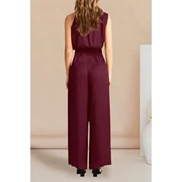 PRETTYGARDEN Women's 2 Piece Outfits 2025 Summer Casual Sleeveless Mock Neck Crop Tops Wide Leg Pants Set (Wine Red,Medium)