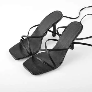 LISHAN Women's Ankle Strappy Gladiator High Heels Open Square Toe Backless Stiletto Heel Criss-cross Lace Up Prom Party Dress Heeled Sandals Black Size 7