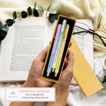 MESMOS 3pk 0.7mm Fine Point Gel Ink Pen Set, Boss Lady Inspirational Gifts for Women, Journaling Pens for Women, Gifts for Friends Female, Aesthetic Fancy Nice Black Gel Planner Pens