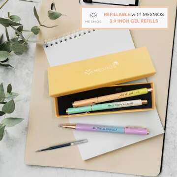 MESMOS 3pk 0.7mm Fine Point Gel Ink Pen Set, Boss Lady Inspirational Gifts for Women, Journaling Pens for Women, Gifts for Friends Female, Aesthetic Fancy Nice Black Gel Planner Pens