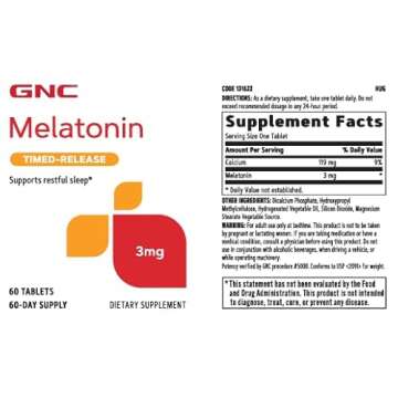 GNC Melatonin 3mg, Timed Release Sleep Aid - 60 Servings