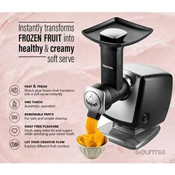 Gourmia GSI180 Automatic Healthy Frozen Dessert Maker, Makes Sorbet, Soft-Serve Sherbet & Frozen Fruit Treats, Includes Free Recipe Book