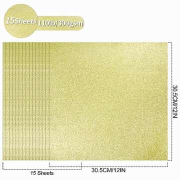 Golden Glitter Cardstock Paper, 15 Sheets 12" x 12" 300gsm/110Ib Square Colored Card Paper for Craft...