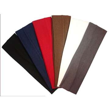 Cotton Headbands 6 Pack Stretch Elastic Yoga Soft and Stretchy Sports Fashion Headband for Teens Wom...