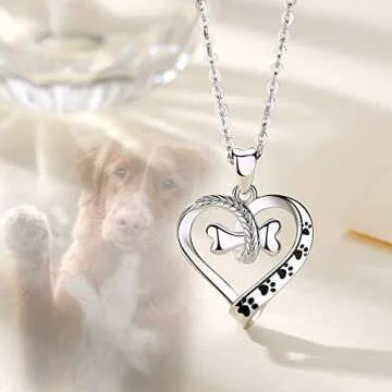 EUDORA 925 Sterling Silver Cute Dog Paws Necklace with Bone & Heart