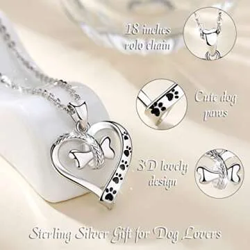 EUDORA 925 Sterling Silver Dog Paw Necklace Gift for Dog Owners