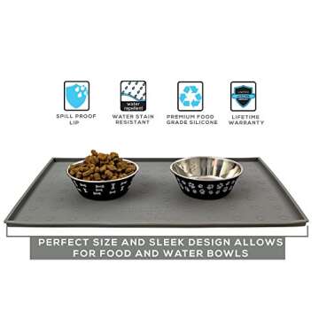 Humble Pet Food Mat Feeding Tray - Non-Slip, Anti-Spill, Raised Dog Food Mat, Easy Clean Waterproof - Premium Quality Silicone - Perfect for Dog Bowl Mat and Cat Feeding Mat Tray, 24" x 16" (Grey)