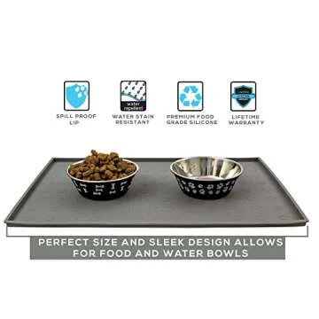 Humble Pet Food Mat Feeding Tray - Non-Slip, Anti-Spill, Raised Dog Food Mat, Easy Clean Waterproof - Premium Quality Silicone - Perfect for Dog Bowl Mat and Cat Feeding Mat Tray, 24" x 16" (Grey)
