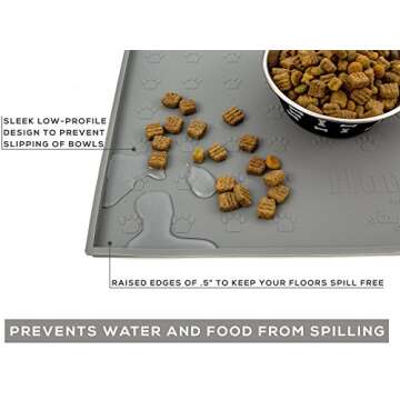 Humble Pet Food Mat Feeding Tray - Non-Slip, Anti-Spill, Raised Dog Food Mat, Easy Clean Waterproof - Premium Quality Silicone - Perfect for Dog Bowl Mat and Cat Feeding Mat Tray, 24" x 16" (Grey)