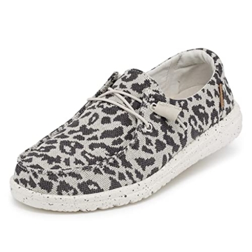 Hey Dude Women's Wendy Woven Cheetah Grey Shoes | Comfortable & Lightweight Lace-Up Loafers