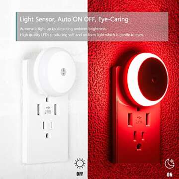 SerieCozy Red Plug in Night Light with Sensor, Diffused Light, Energy Efficient, Night Light Plug into Wall, for Bedroom, Bathroom, Kitchen, Hallway, Kids Room, Stairs, 2 Pack