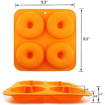 BAKHUK 3pcs Full Size Donut Pan, 4 Inch Big Size Silicone Donut Mold for 4 Doughnuts, Non-Stick Silicone Baking Pan for Bagels, Heat Resistant, Easy Clean, Dishwasher and Microwave Safe