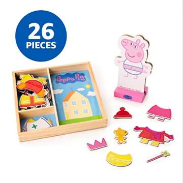 Peppa Pig Magnetic Wood Dress Up Doll. Includes 26 Colorful Magnetic Wood Pieces and Wooden Storage ...