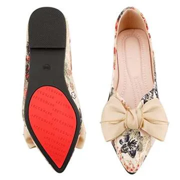 Hxlber Apricot Flats for Women Pointed Toe Bow Embroidery Ballet Comfortable Dressy Slip On Flat Shoes Size 10