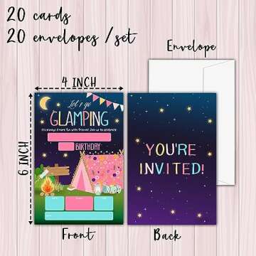 KFNER Camping Birthday Invitations, Let's Go Glamping Birthday Party Invitation Card Boy Girl, Slumb...