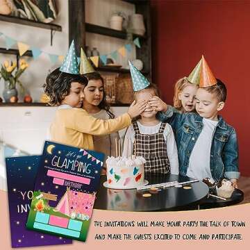 KFNER Camping Birthday Invitations, Let's Go Glamping Birthday Party Invitation Card Boy Girl, Slumber Party Favors & Celebration Supplies (20 Set of Invitations with Envelopes) -C24