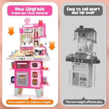 CUTE STONE Kids Kitchen Playset, Play Kitchen Set with Sound & Light, Cooking Stove with Steam, Toy Sink,Play Food Toy and Kitchen Accessories for Pretend Play, Kitchen Toy Set for Toddler Girls, Pink